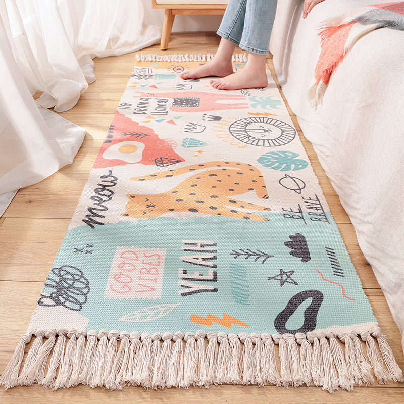 Lisslune | Cartoon Animal Patterned Rug Colorful Cotton Rug Washable Pet-Friendly Rug for the Children's Room