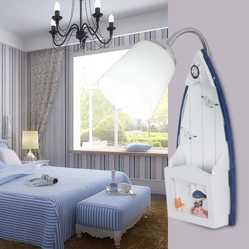 Skørter | Nautical Ship Wall Lantern with Bucket Shade 1 Head Glass Wall Lamp in Blue for Nursing Room