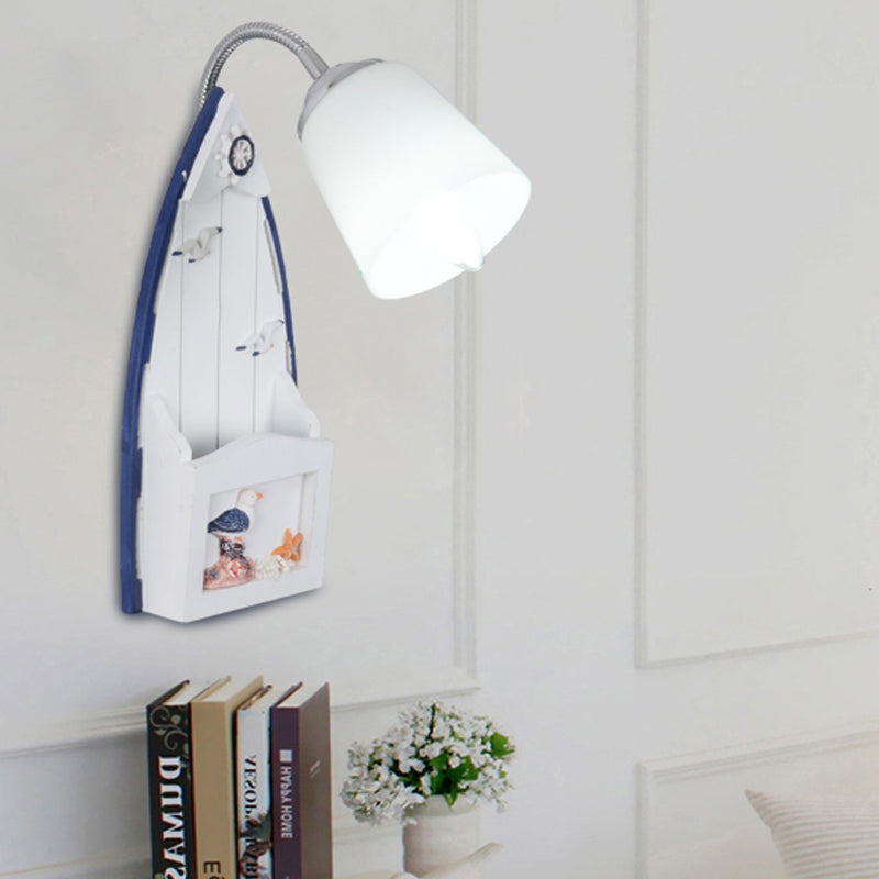 Skørter | Nautical Ship Wall Lantern with Bucket Shade 1 Head Glass Wall Lamp in Blue for Nursing Room