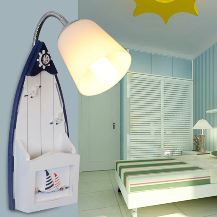 Skørter | Nautical Ship Wall Lantern with Bucket Shade 1 Head Glass Wall Lamp in Blue for Nursing Room