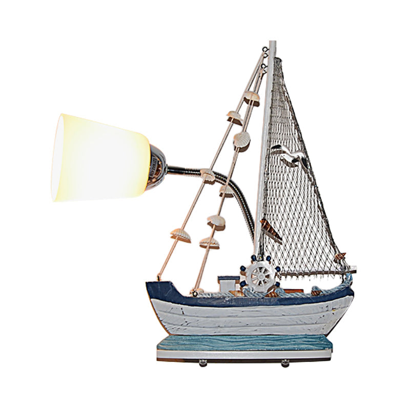 Skørter | Nautical Ship Wall Lantern with Bucket Shade 1 Head Glass Wall Lamp in Blue for Nursing Room