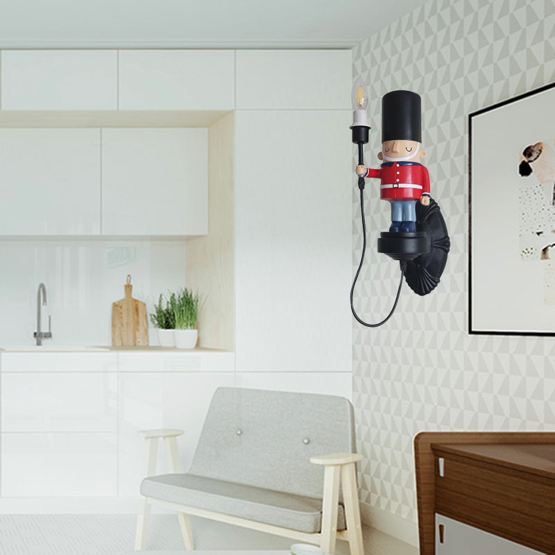Skørter | Resin Soldier Wall Lamp with Candle 1 Head Cardboard Wall Lamp in Black for Voyer Kitchen