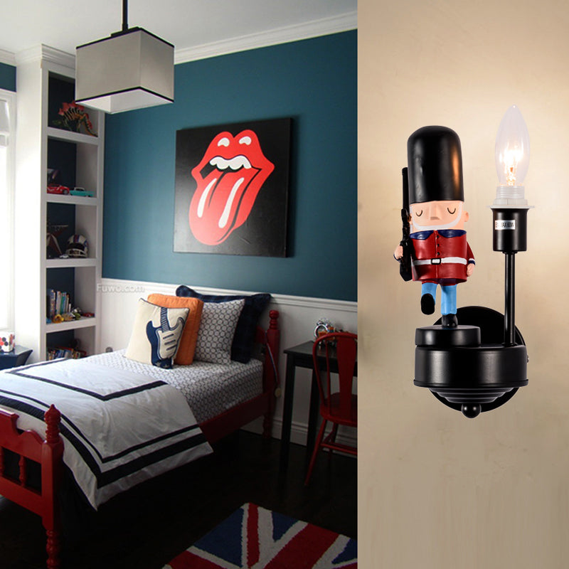 Skørter | Study Room Walking Soldier Wall Lamp Resin Single Light Kids Wall Sconces with Candle