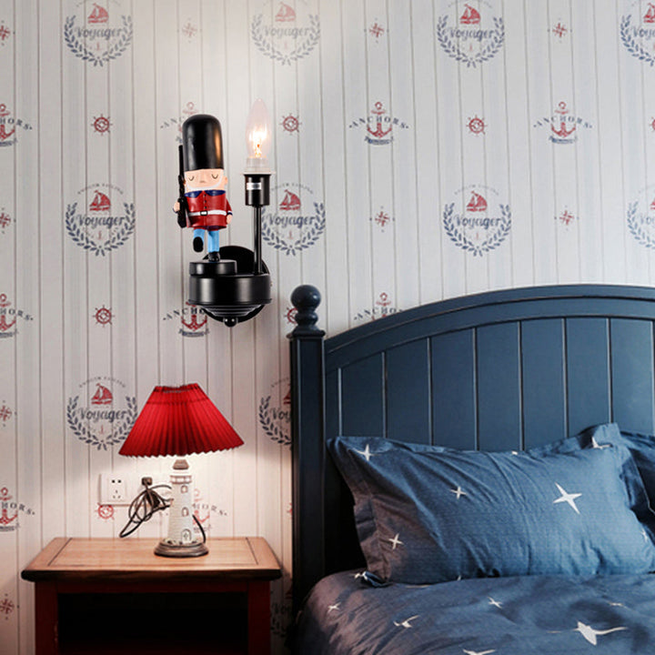 Skørter | Study Room Walking Soldier Wall Lamp Resin Single Light Kids Wall Sconces with Candle