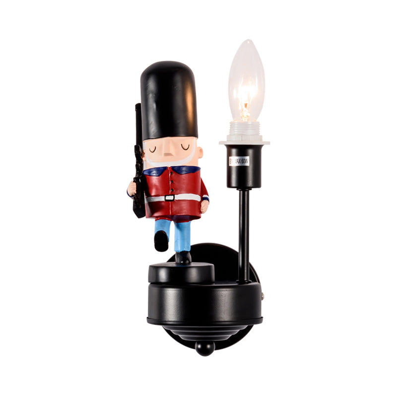 Skørter | Study Room Walking Soldier Wall Lamp Resin Single Light Kids Wall Sconces with Candle