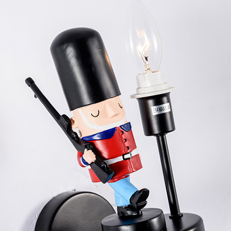 Skørter | Study Room Walking Soldier Wall Lamp Resin Single Light Kids Wall Sconces with Candle