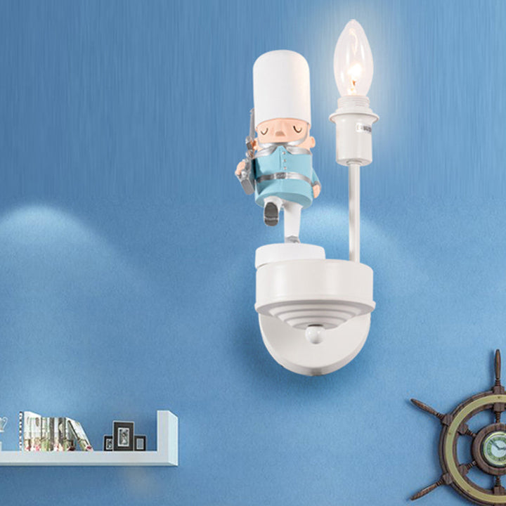 Skørter | Study Room Walking Soldier Wall Lamp Resin Single Light Kids Wall Sconces with Candle
