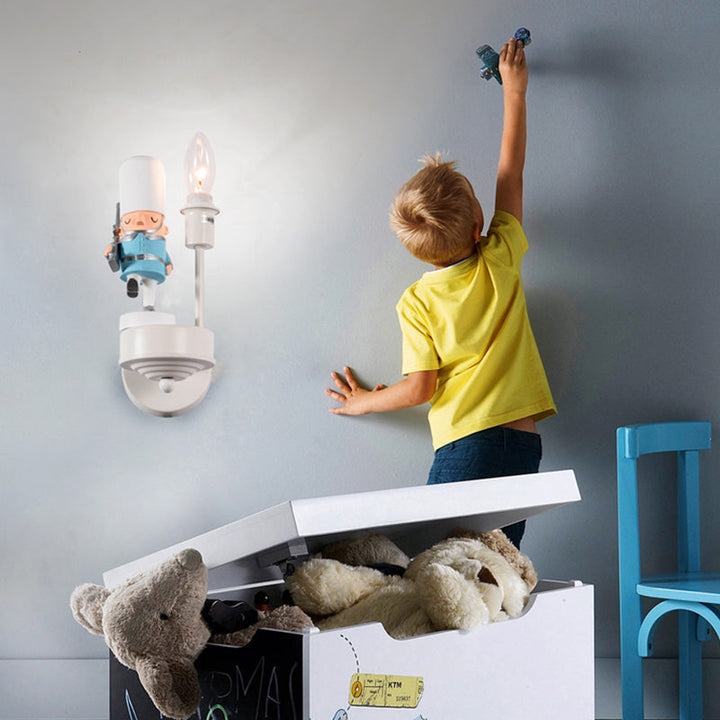 Skørter | Study Room Walking Soldier Wall Lamp Resin Single Light Kids Wall Sconces with Candle