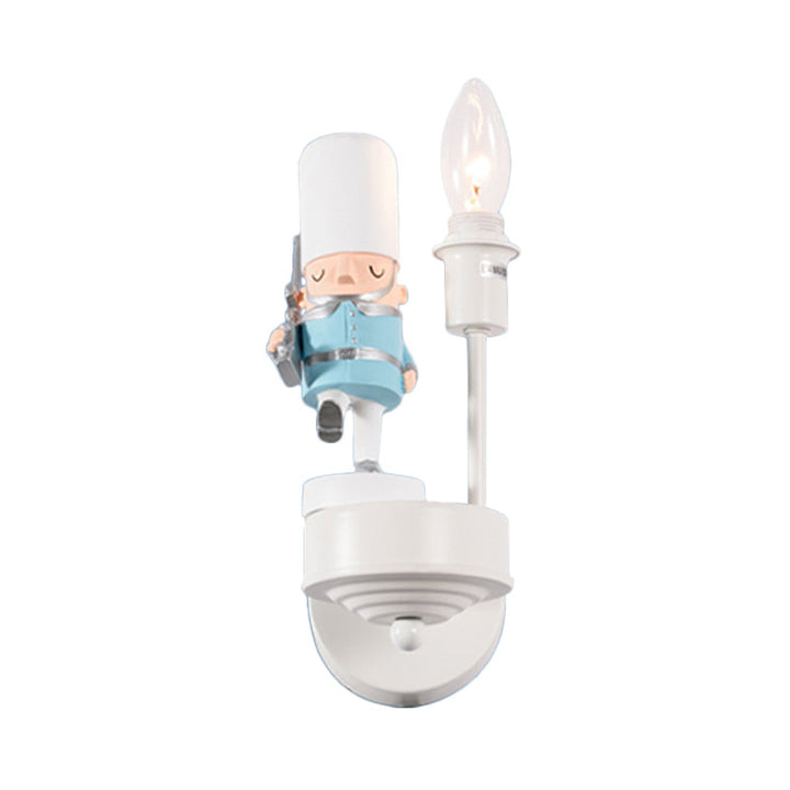 Skørter | Study Room Walking Soldier Wall Lamp Resin Single Light Kids Wall Sconces with Candle