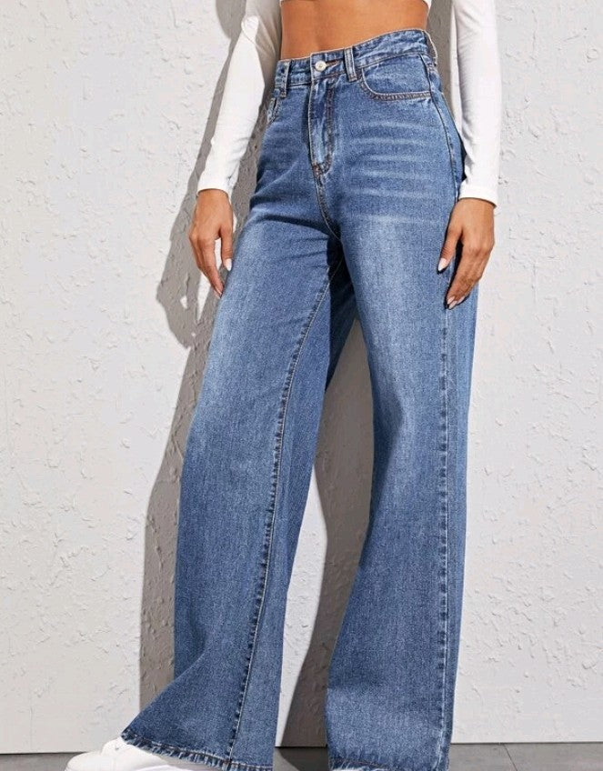 Damen weit geschnittene High-Waist Jeans im casual Look Lisslune