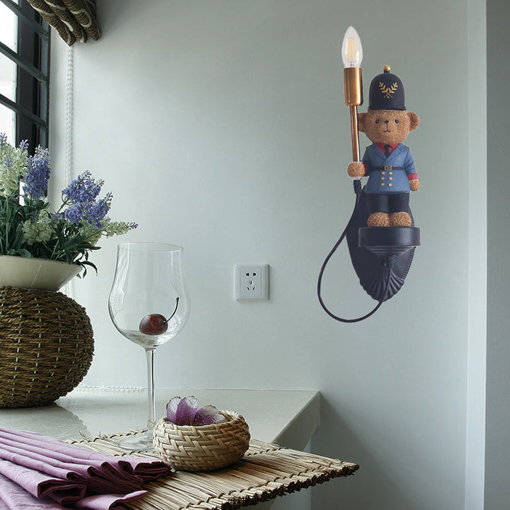 Skørter | Lovely Toy Bear Wall Lamp with Candle Resin 1 Light Blue Wall Lamp for Preschool
