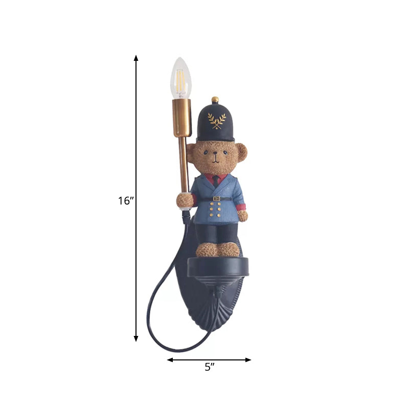 Skørter | Lovely Toy Bear Wall Lamp with Candle Resin 1 Light Blue Wall Lamp for Preschool