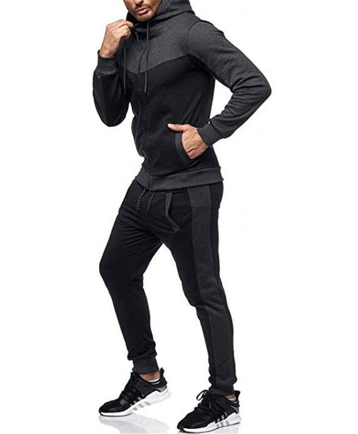 Men's sporty tracksuit set with hood and stylish contrast seams Lisslune