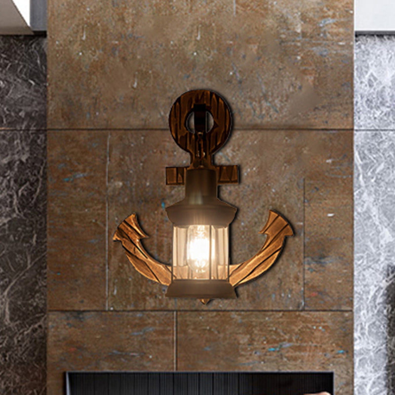 Lisslune | A bulb clear glass wall lighting coastal black kerosene indoor wall lamp light fixture with wooden back panel