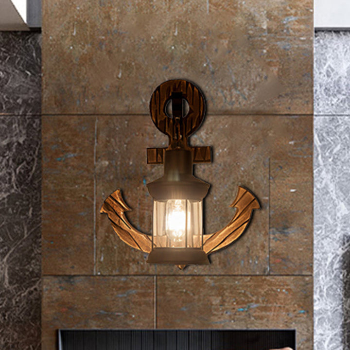 Lisslune | A bulb clear glass wall lighting coastal black kerosene indoor wall lamp light fixture with wooden back panel