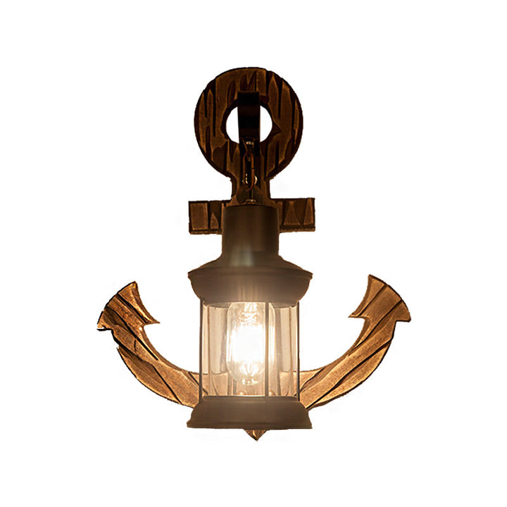 Lisslune | A bulb clear glass wall lighting coastal black kerosene indoor wall lamp light fixture with wooden back panel