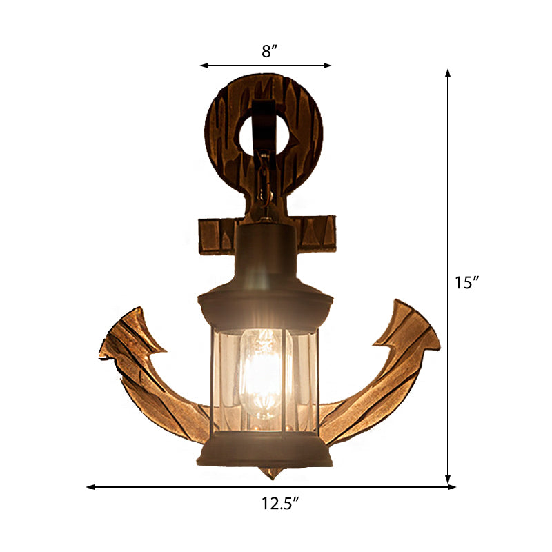 Lisslune | A bulb clear glass wall lighting coastal black kerosene indoor wall lamp light fixture with wooden back panel