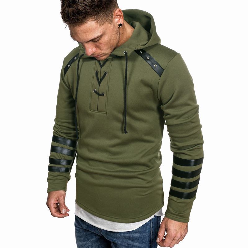 Men's hoodie with leather applications and stylish stand-up collar Lisslune