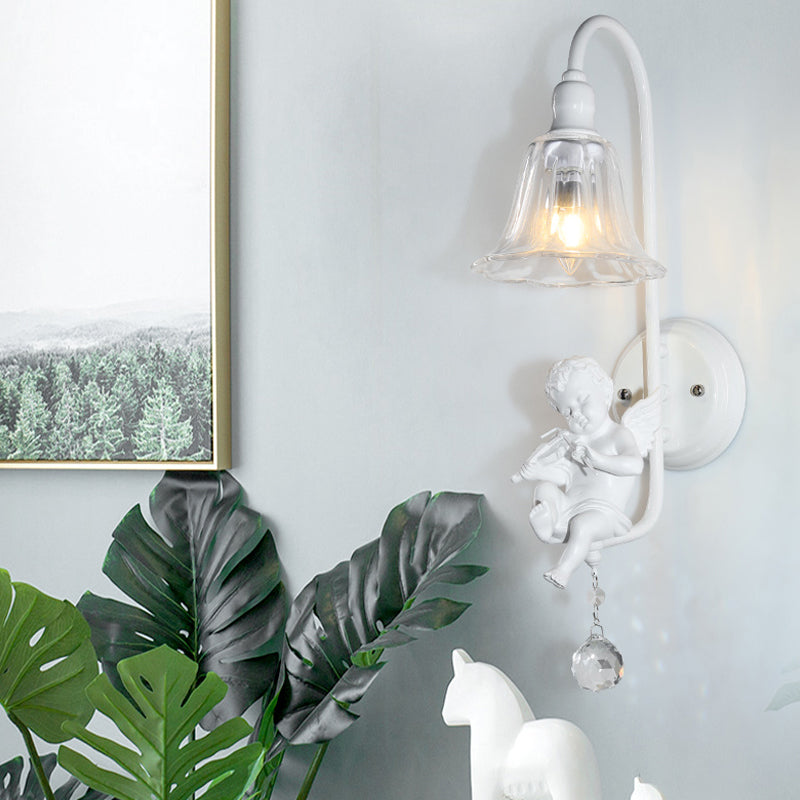 Skørter | Modern White Wall Lamp Clock Shade 1 Head Metal Wall Lamp with Angel for Children's Room