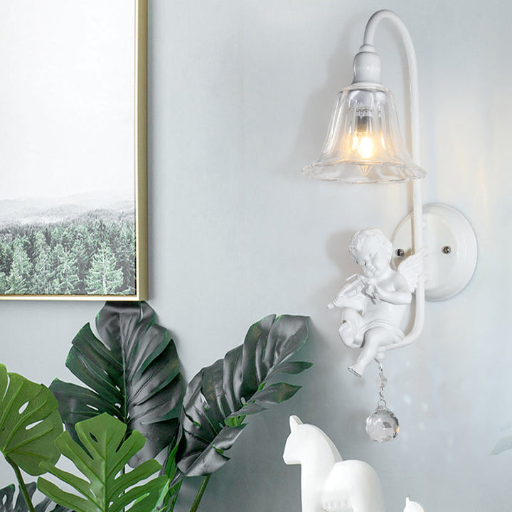 Skørter | Modern White Wall Lamp Clock Shade 1 Head Metal Wall Lamp with Angel for Children's Room