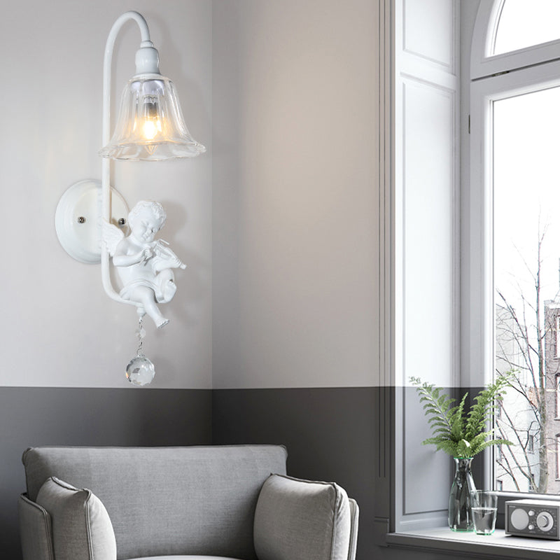 Skørter | Modern White Wall Lamp Clock Shade 1 Head Metal Wall Lamp with Angel for Children's Room