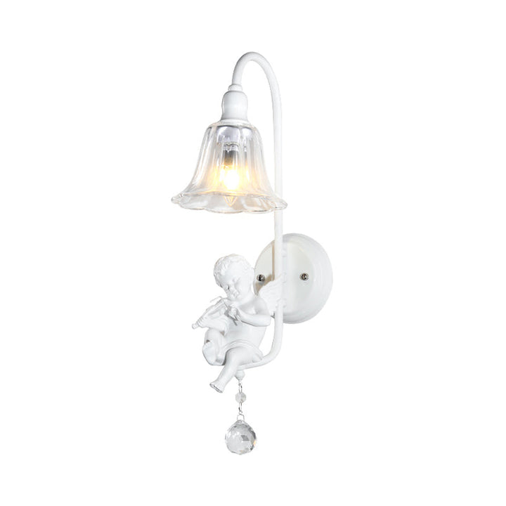 Skørter | Modern White Wall Lamp Clock Shade 1 Head Metal Wall Lamp with Angel for Children's Room