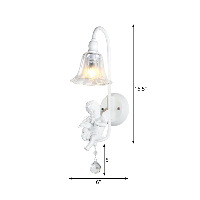 Skørter | Modern White Wall Lamp Clock Shade 1 Head Metal Wall Lamp with Angel for Children's Room