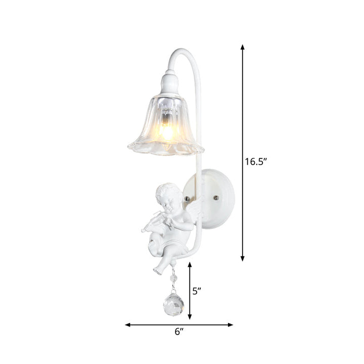 Skørter | Modern White Wall Lamp Clock Shade 1 Head Metal Wall Lamp with Angel for Children's Room