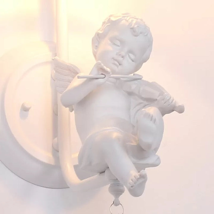 Skørter | Modern White Wall Lamp Clock Shade 1 Head Metal Wall Lamp with Angel for Children's Room