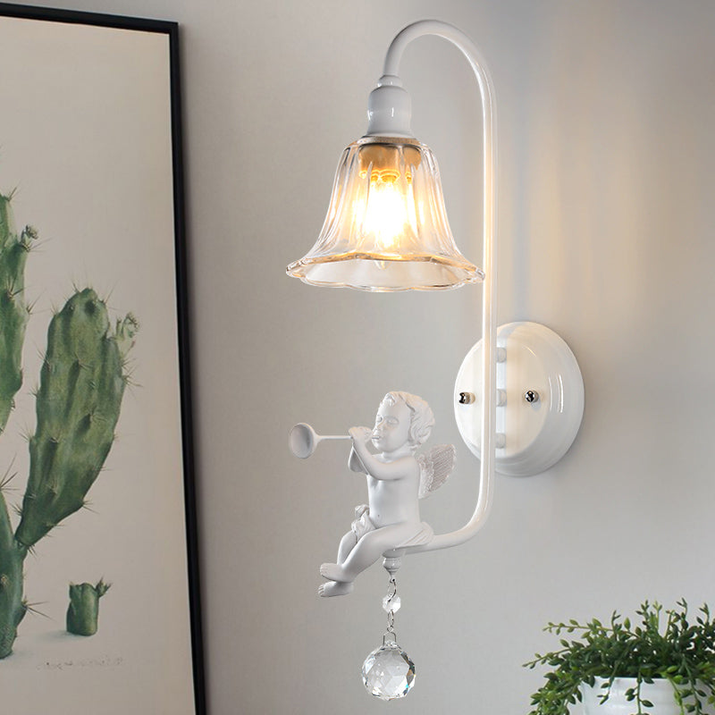 Skørter | Modern White Wall Lamp Clock Shade 1 Head Metal Wall Lamp with Angel for Children's Room