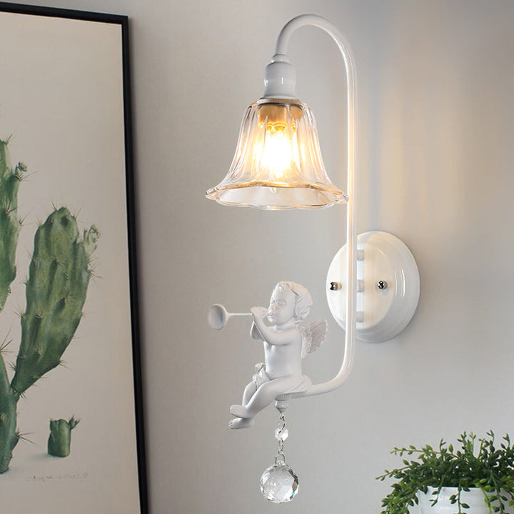 Skørter | Modern White Wall Lamp Clock Shade 1 Head Metal Wall Lamp with Angel for Children's Room