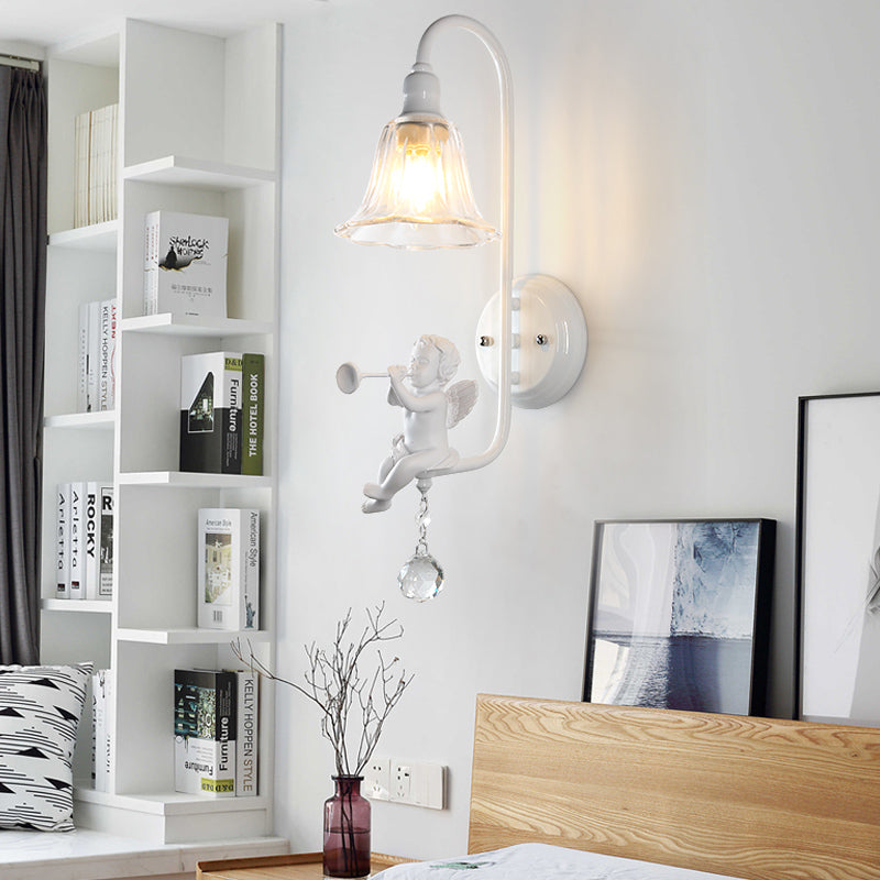 Skørter | Modern White Wall Lamp Clock Shade 1 Head Metal Wall Lamp with Angel for Children's Room