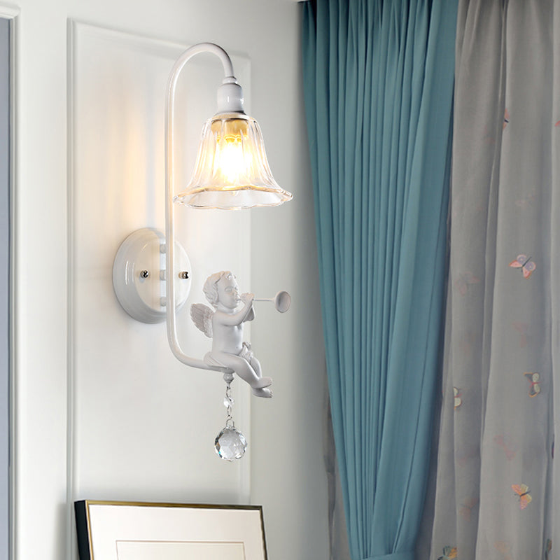 Skørter | Modern White Wall Lamp Clock Shade 1 Head Metal Wall Lamp with Angel for Children's Room