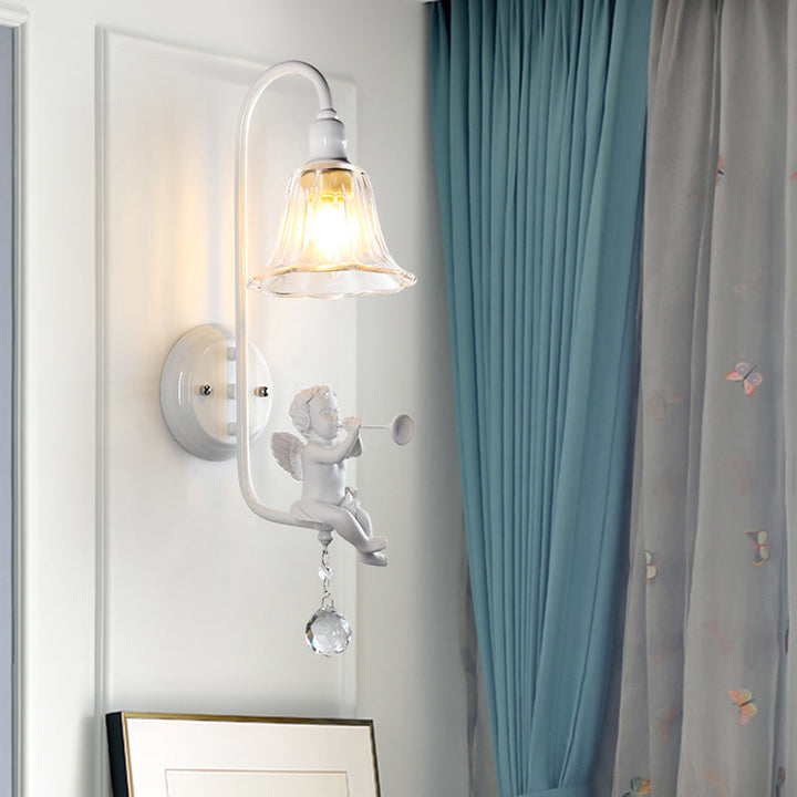 Skørter | Modern White Wall Lamp Clock Shade 1 Head Metal Wall Lamp with Angel for Children's Room