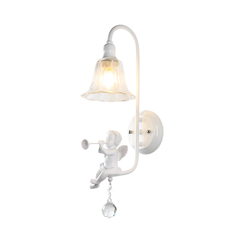 Skørter | Modern White Wall Lamp Clock Shade 1 Head Metal Wall Lamp with Angel for Children's Room