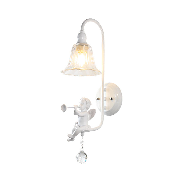 Skørter | Modern White Wall Lamp Clock Shade 1 Head Metal Wall Lamp with Angel for Children's Room