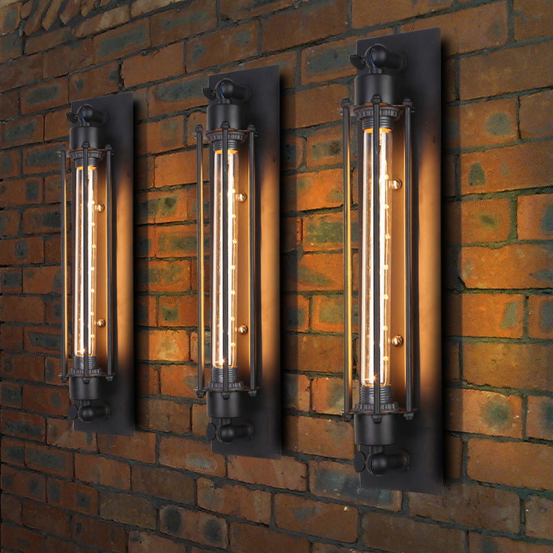 Skørter | Iron Wall Light in Tube Shape Industrial 1 Bulb Hallway Wall Light in Black
