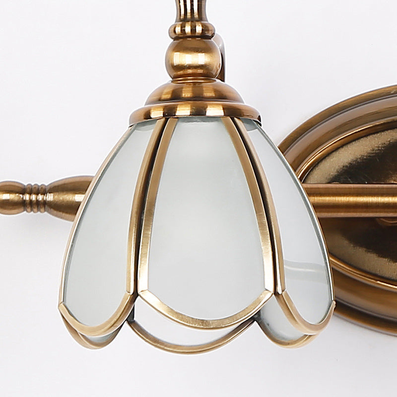 Skørter | Vintage Curved Wall Lamp Opal Glass Vanity Light Fixture in Brass for Bathroom
