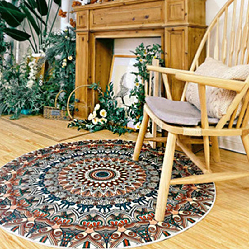 Lisslune | Ethnic Multicolor Floral Rug Synthetic Pearls Rug Non-Slip Backing Pet-Friendly Machine Washable Rug for Large Room