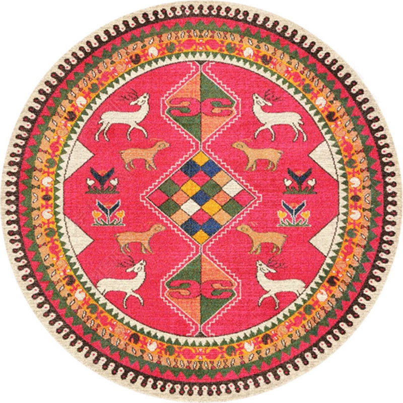 Lisslune | Ethnic Multicolor Floral Rug Synthetic Pearls Rug Non-Slip Backing Pet-Friendly Machine Washable Rug for Large Room