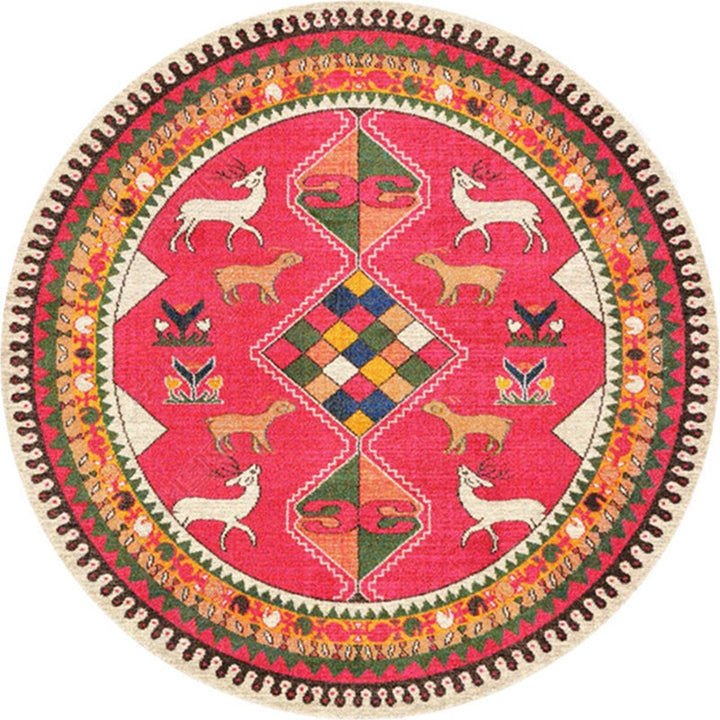 Lisslune | Ethnic Multicolor Floral Rug Synthetic Pearls Rug Non-Slip Backing Pet-Friendly Machine Washable Rug for Large Room