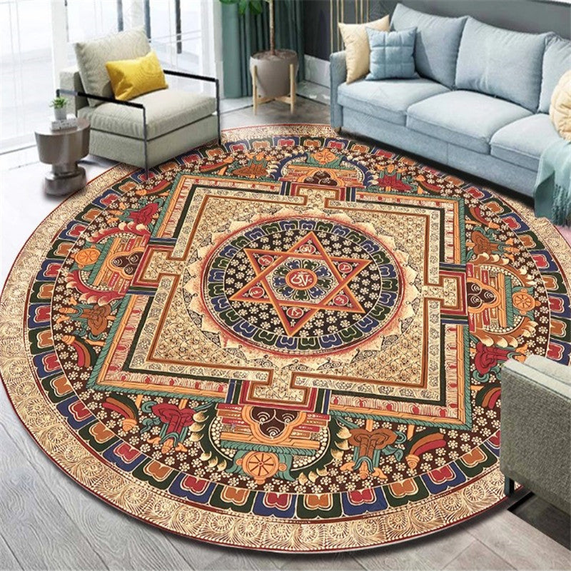 Lisslune | Ethnic Multicolor Floral Rug Synthetic Pearls Rug Non-Slip Backing Pet-Friendly Machine Washable Rug for Large Room