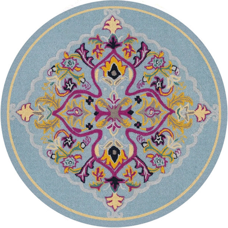 Lisslune | Ethnic Multicolor Floral Rug Synthetic Pearls Rug Non-Slip Backing Pet-Friendly Machine Washable Rug for Large Room
