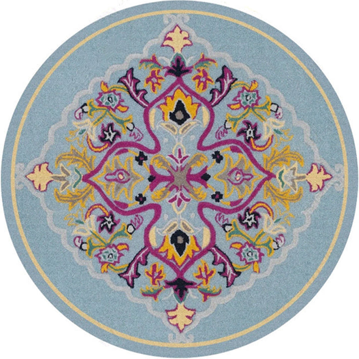 Lisslune | Ethnic Multicolor Floral Rug Synthetic Pearls Rug Non-Slip Backing Pet-Friendly Machine Washable Rug for Large Room