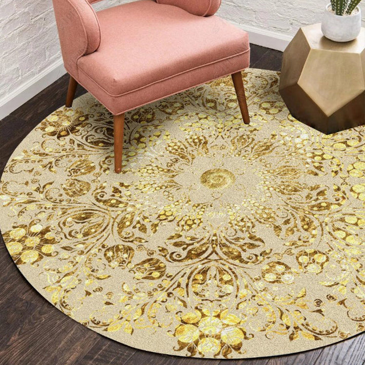 Lisslune | Ethnic Multicolor Floral Rug Synthetic Pearls Rug Non-Slip Backing Pet-Friendly Machine Washable Rug for Large Room