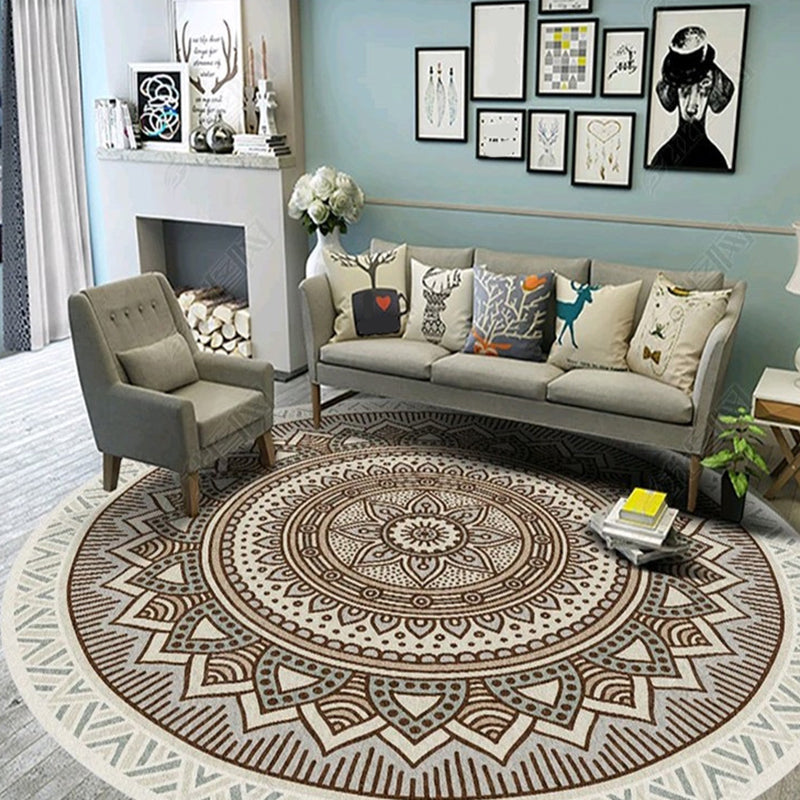 Lisslune | Ethnic Multicolor Floral Rug Synthetic Pearls Rug Non-Slip Backing Pet-Friendly Machine Washable Rug for Large Room