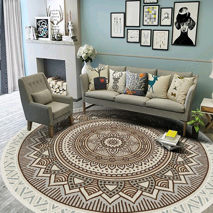 Lisslune | Ethnic Multicolor Floral Rug Synthetic Pearls Rug Non-Slip Backing Pet-Friendly Machine Washable Rug for Large Room