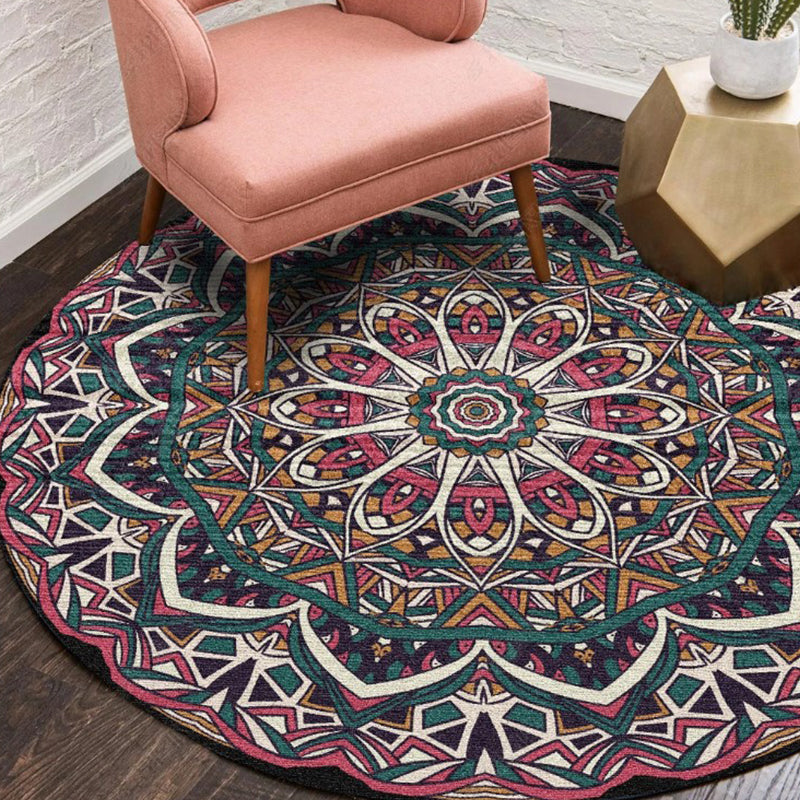 Lisslune | Ethnic Multicolor Floral Rug Synthetic Pearls Rug Non-Slip Backing Pet-Friendly Machine Washable Rug for Large Room