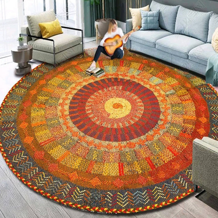 Lisslune | Ethnic Multicolor Floral Rug Synthetic Pearls Rug Non-Slip Backing Pet-Friendly Machine Washable Rug for Large Room