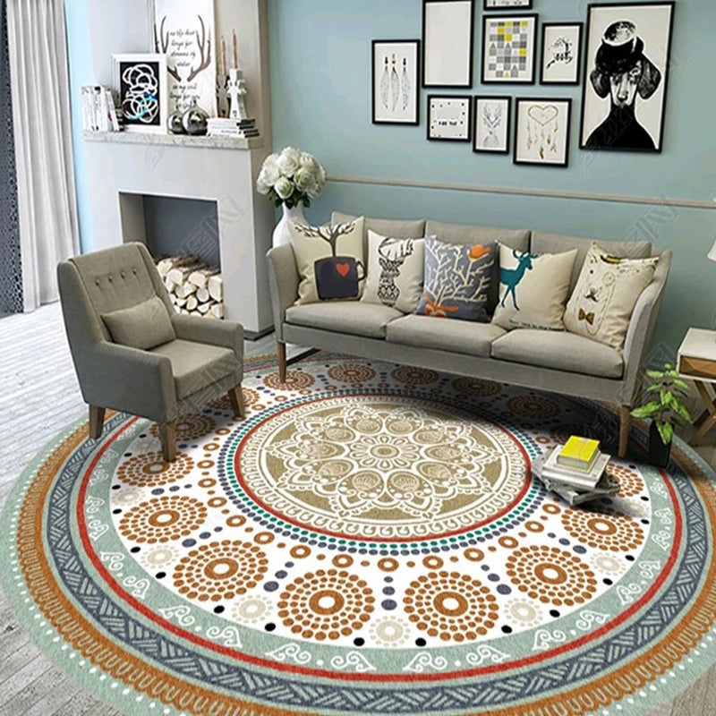 Lisslune | Ethnic Multicolor Floral Rug Synthetic Pearls Rug Non-Slip Backing Pet-Friendly Machine Washable Rug for Large Room